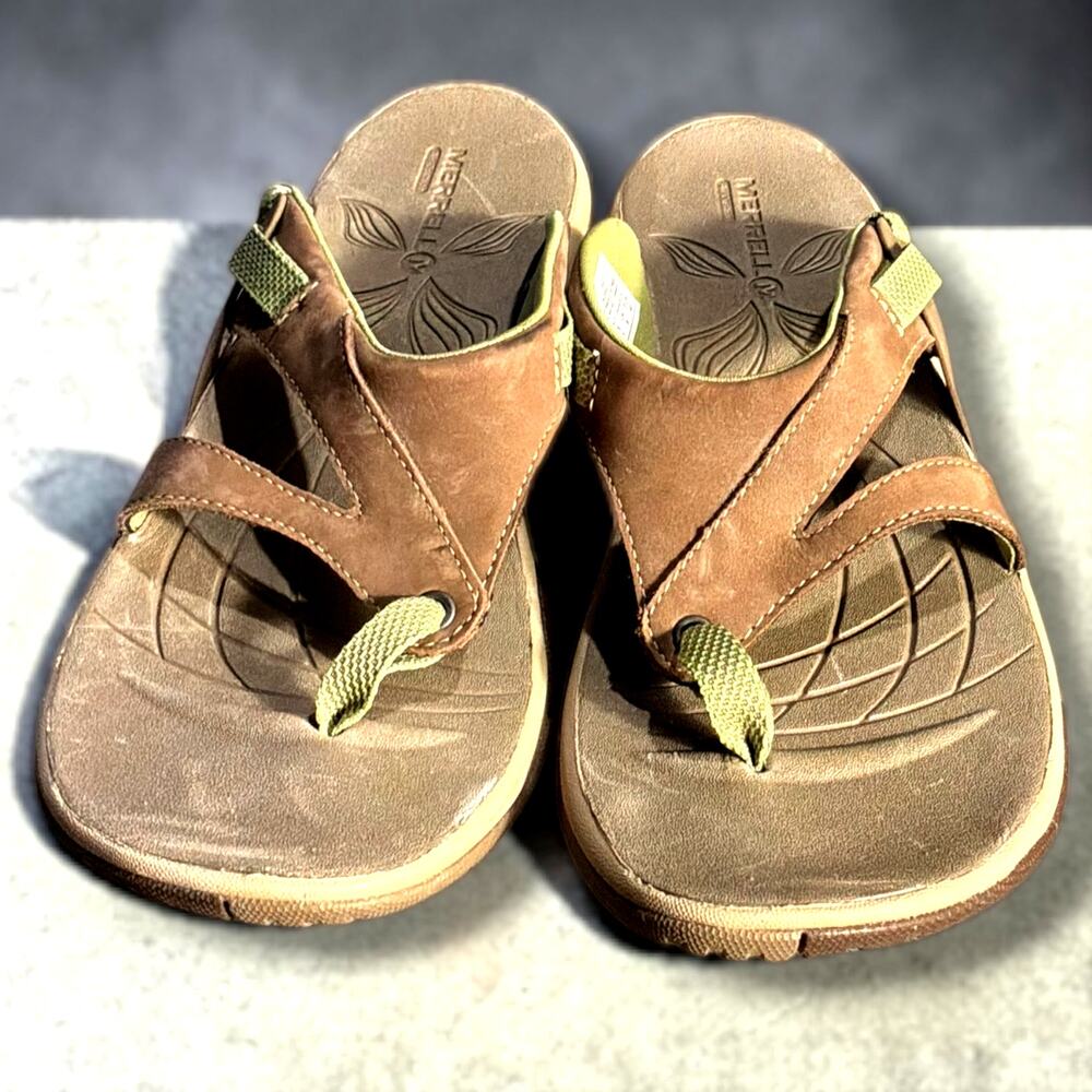 NWOT Women's 11 MERRELL Azura Performance Leather Air Cushion Thong Sandal Otter